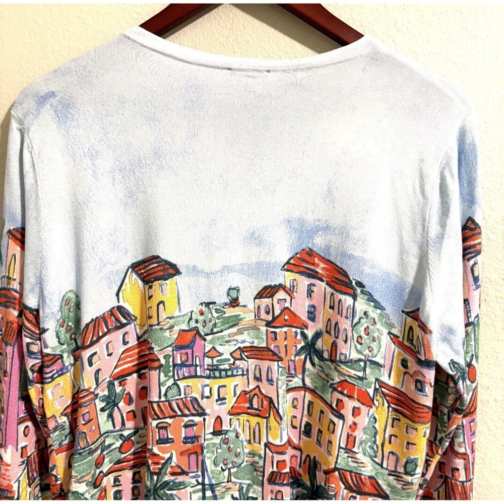 Talbots XL Cardigan Sweater Mediterranean Village Print Measures Like L - Picture 7 of 12